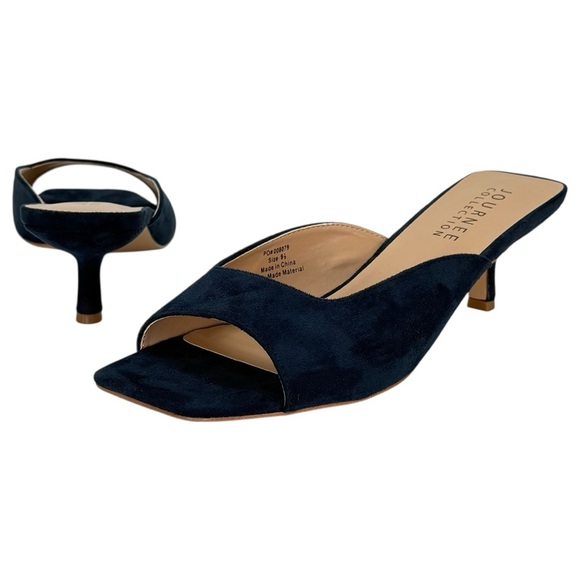 Journee Collection Larna Navy Microfiber Womens Low Top Heels Size 9.5M - Picture 8 of 10